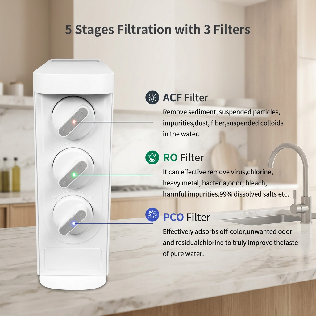 Purey A3 non-electric RO water purifier for under-sink installation